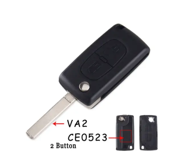 Citroen CE0523 behuizing 2 knoppen met batterij houder baard VA2 - Car Key House