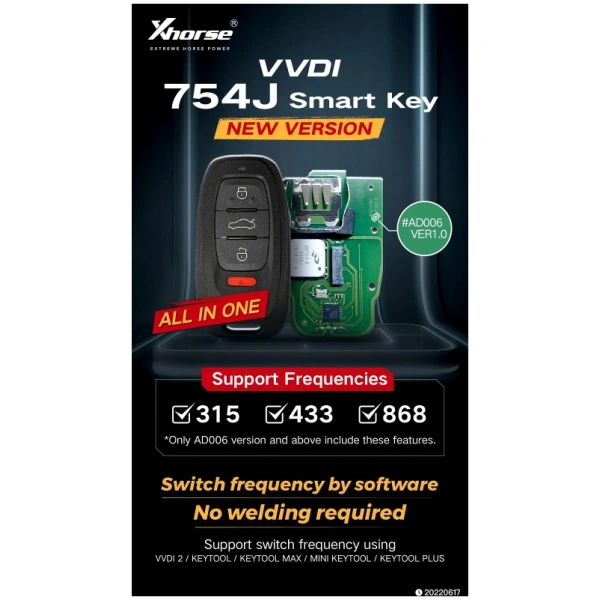 Xhorse VVDI XSADJ1GL Audi 754J keyless go Key 315MHZ/433mhz/868mhz werkt met VVDI programmeur