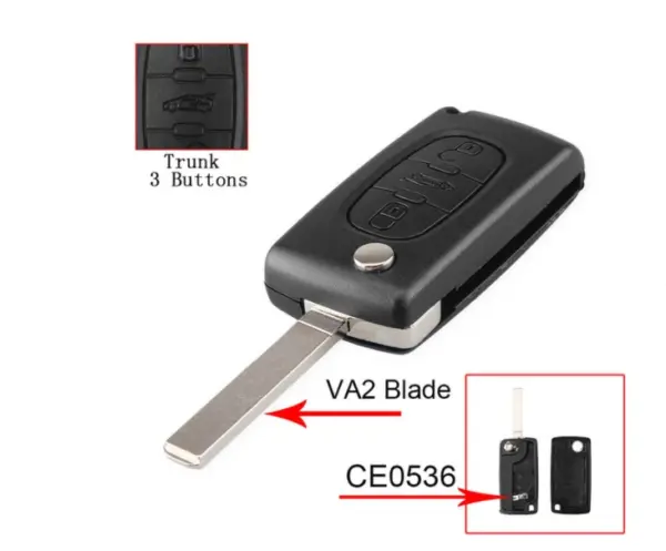 Citroen CE0536 behuizing 3 knoppen met batterij houder baard VA2 - Car Key House