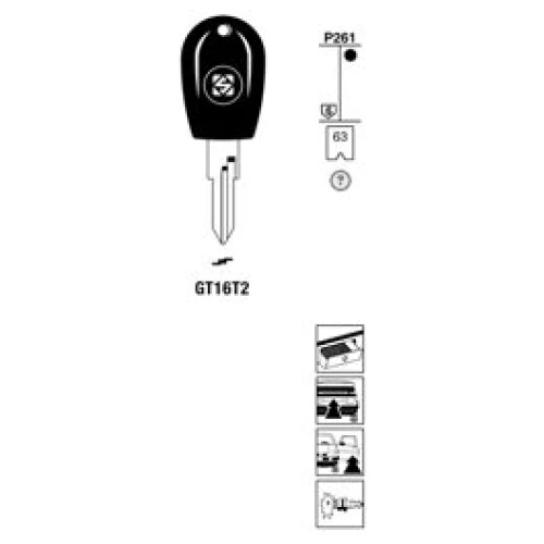 Transpondersleutel brass GT16T2 zonder chip