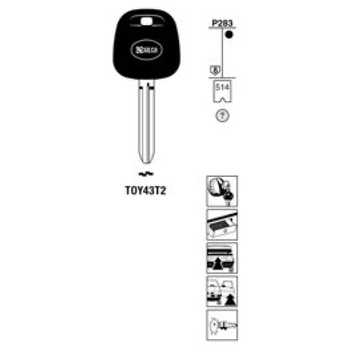 Transpondersleutel brass TOY43T2 zonder chip