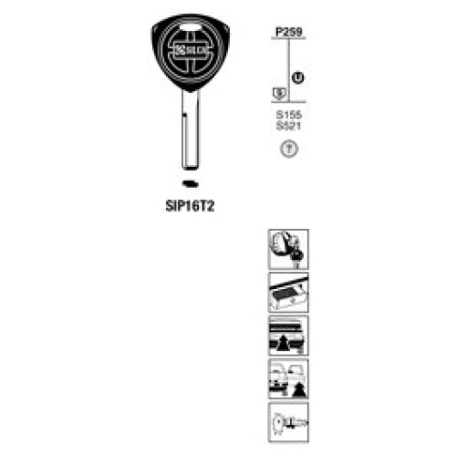 Transpondersleutel nikkel SIP16T2 zonder chip