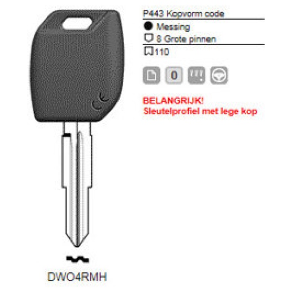 Transpondersleutel MH profiel DWO4RMH zonder chip