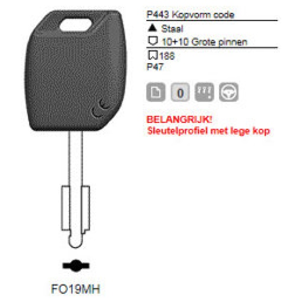 Transpondersleutel MH profiel FO19MH zonder chip