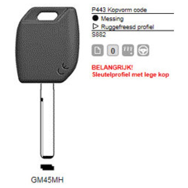 Transpondersleutel MH profiel GM45MH zonder chip