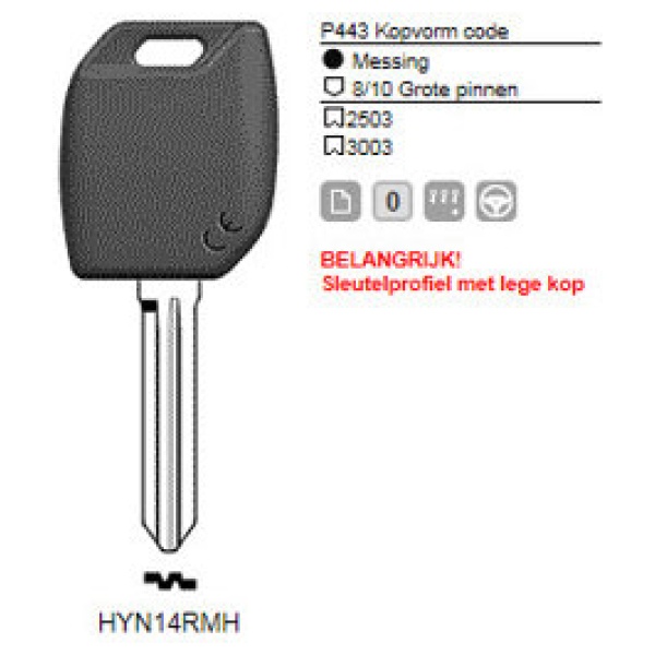 Transpondersleutel MH profiel HYN14RMH zonder chip