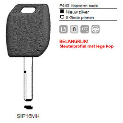 Transpondersleutel MH profiel SIP16MH zonder chip