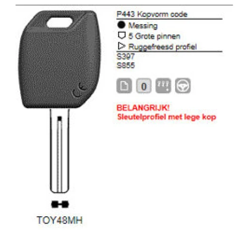 Transpondersleutel MH profiel TOY48MH zonder chip